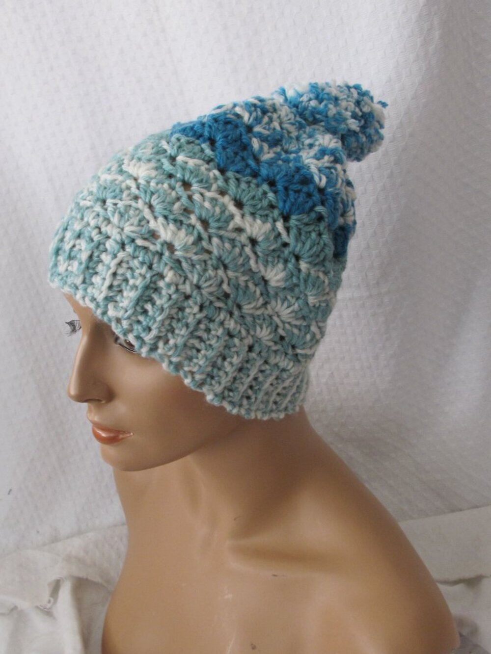 Handmade Aqua Fair Isle Slouch Beanie